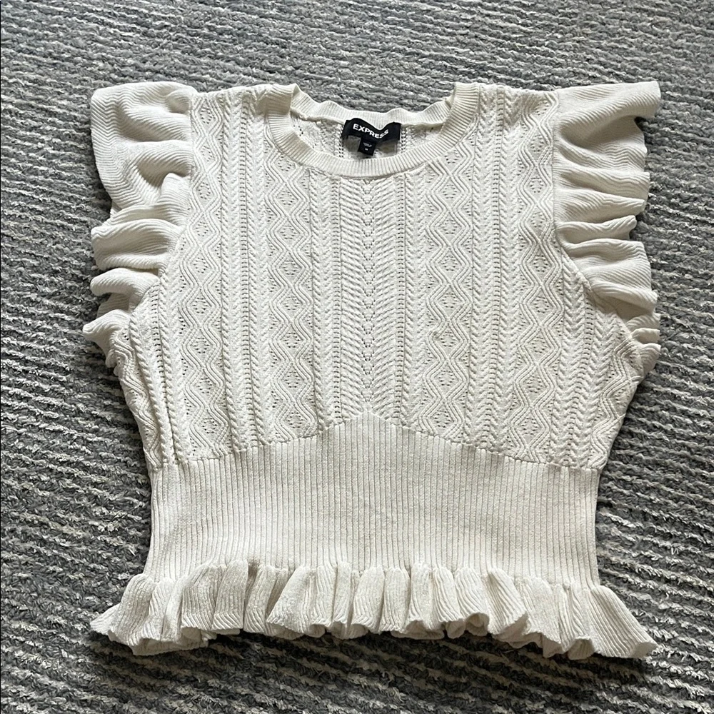 Express Ivory Ruffled Knit Blouse - Picture 1 of 3